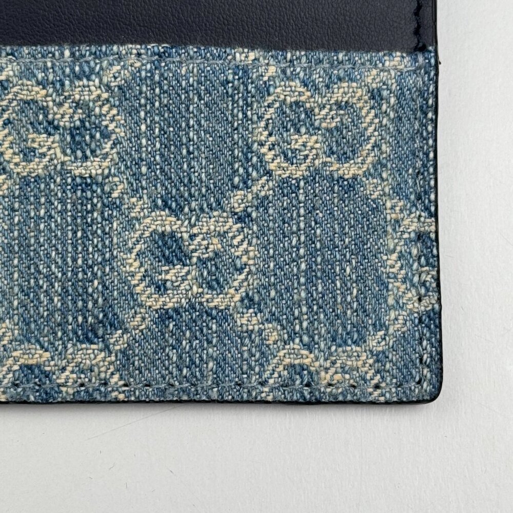 Brand New Gucci GG Denim Monogram Card Holder Double Sided Leather - Picture 3 of 4